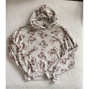 Brown White Bear Pattern Hoodie Sweatshirt Grunge Streetwear Y2K Aesthetic L
